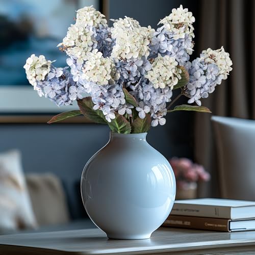 Ttranewsoo Hydrangea Artificial Flowers,Fall Hydrangeas Artificial Flowers,Blue Fake Fall Dried Hydrangea Flowers Decoration,Faux Silk Flower with Stems Winter Decor(Blue 24" 8pcs) Without Vase - color: Blue
