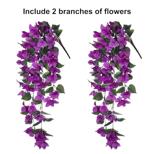 Bougainvillea Artificial Fake Hanging Flowers Plants for Outdoor Spring Decoration, 2PCS UV Resistant Faux Bougainvillea Silk Flowers Realistic Look Real for Planters Outside Porch Patio Yard, White - color: Z-purple, size: 2pcs