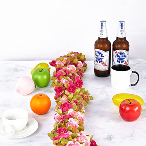 PONKING 8 Pcs x 8.2 ft Flower Garland Artificial Rose Vine Flowers with Green Leaves Hanging Fake Roses Vine for Room Party Home Wedding Birthday Christmas Wall Arch Decor, Fall Purple Flower - color: Fall-purple-8pcs, size: 8 Vines 66FT