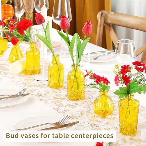 Mini Glass Bud Vases for Wedding & Bridal Shower Centerpieces,Versatile Glass Vases for Home Decor,Party & Anniversary Decorations,Candle Holders,Hydroponics, Aromatherapy Bottles(Pack of 30,Yellow) - color: Golden Yellow, size: 30 pcs