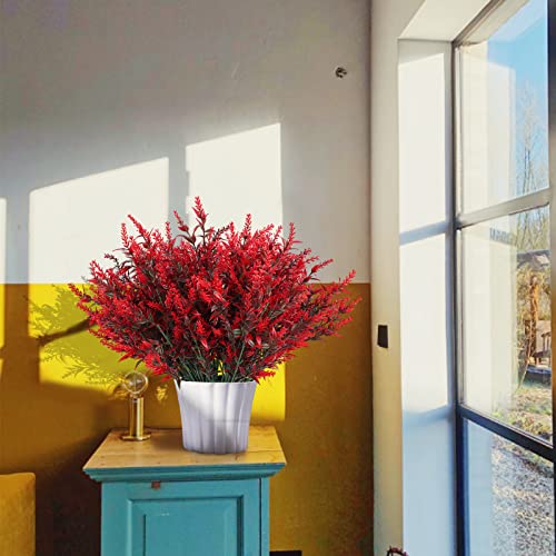 RECUTMS 12 Bundles Artificial Flowers Outdoor Fake Flowers for Decoration UV Resistant No Fade Faux Plastic Plants Garden Porch Window Box Décor, Flores Artificiales para Decoracion(Red) - color: Red, size: 12 Bundles