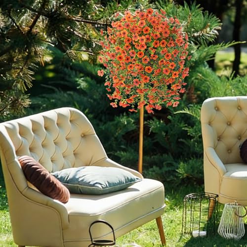 HyeFlora Artificial Hanging Flowers Basket for Outdoor, Fake Spring Flowers, UV Resistant & No Fading, Faux Plants, Realistic Indoor Decoration for Yard Gardens Porch Patio Planter (Orange) - color: Orange