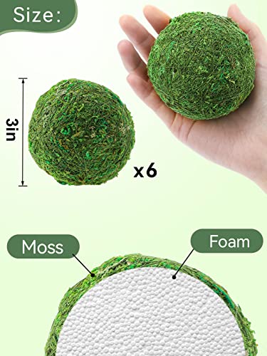 Biubee 6Pack Decorative Faux Dried Moss Balls- 3" Artificial Green Plant Mossy Globes Handmade Sphere Moss Gift for Home Dough Bowl Vase Chinoiserie Decors Party Wedding Display - size: L(6pcs)