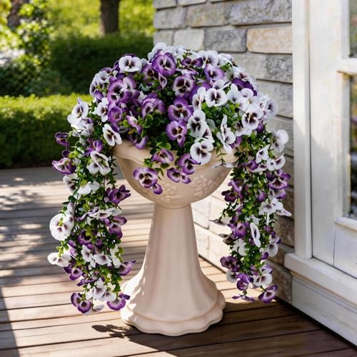 Faux Outdoor Plants,2 Pack Hanging Artificial Flowers Orchids for Wedding Party Decor - Long Faux Flowers UV Resistant for Front Porch,Hanging Baskets, Outdoor Planters, Table Decoration（Purple White） - color: Purple White 2pack