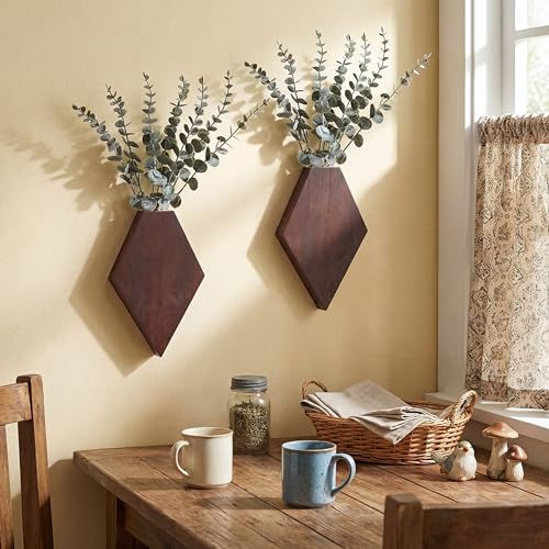 Chunful 2 Pcs Wooden Wall Planter Decor Hanging Faux Plants Greenery Flowers Holder Vase Boxes for Wall Bohemian Farmhouse Room Kitchen Office Indoor Decoration(Brown,9.8 x 6.6 x 1.2 Inches) - color: Brown, size: 9.8 x 6.6 x 1.2 inches