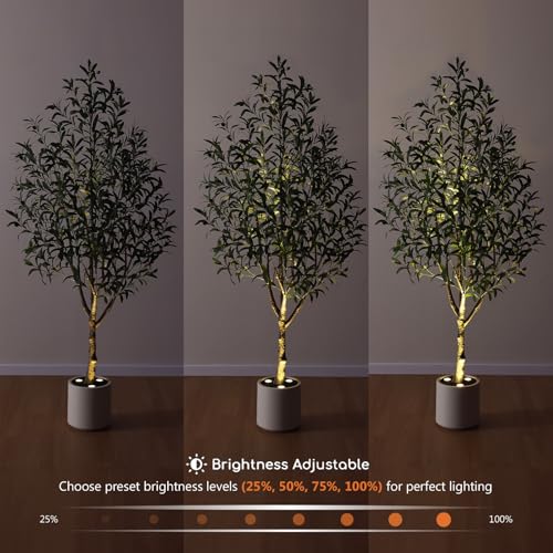 Verinatural Olive Trees Artificial Indoor 6FT - Realistic Fake Plants with Remote LED Spotlights, White Planter - Faux Olive Tree for Home Living Room Office Floor Bedroom Decor,VN214 - size: 6ft