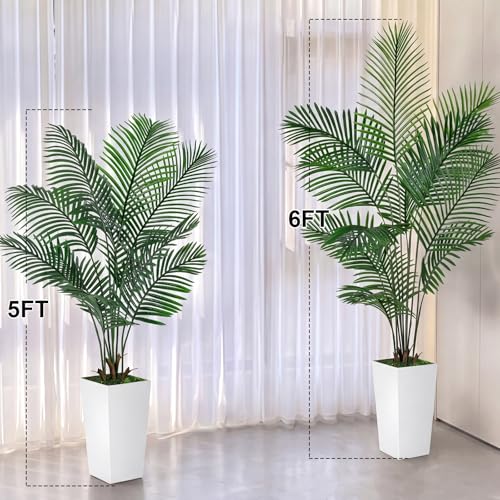 Artificial Palm Tree 6FT Tall, Faux Palm Tree Indoor Outdoor, 72in Fake Tropical Areca Plant with Planter, Lifelike Leaves Large Potted Floor Plant for Home Office Living Room Decor
