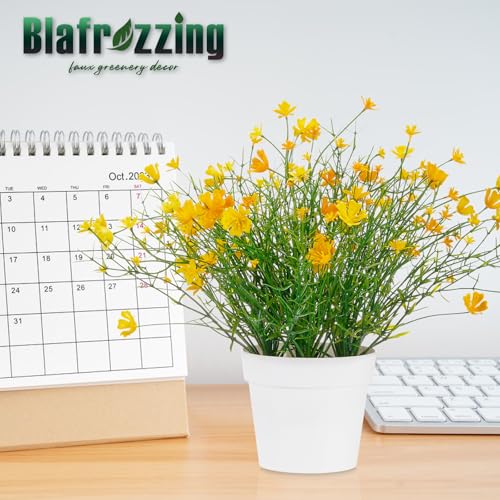 Babys Breath Potted Fake Plants with Flowers Faux Plants Indoor for Home Office Bookshelf Table Farmhouse Room Decor (Yellow) - color: Yellow