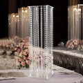 Efavormart 32" Heavy Duty Acrylic Flower Pedestal Vase with Hanging Crystal Beads, Clear Pillar Stand Wedding Table Centerpieces with Pre-Chained Garlands - 5mm Thick Plates - size: 32‘’x11''