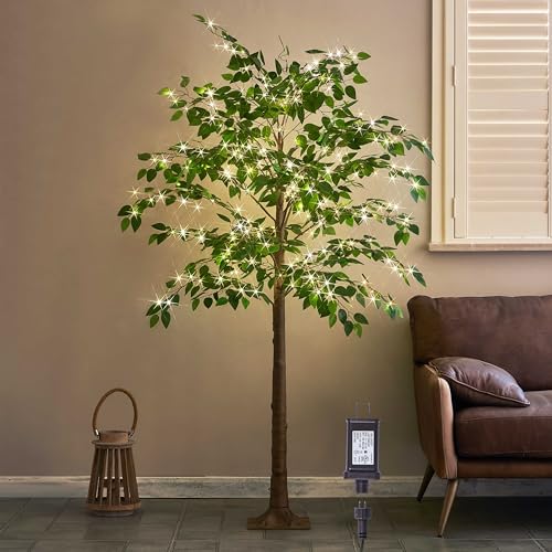 Hairui Artificial Ficus Silk Tree Lights 6FT 264 LED Fairy Lights, Faux Plant Tree with Lights for Home Room Spring Summer Christmas Decoration Indoor - style: 6FT Ficus Silk Tree