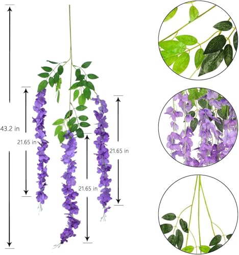 36pcs Artificial Wisteria Flowers 3.6 Feet/Piece Purple Dense Artificial Fake Wisteria Vine Ratta Hanging Garland Silk Flowers String Home Party Wedding Decor（Purple-Dense） - color: Purple, size: 36 PCS