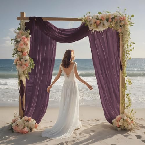 Royal Purple Wedding Arch Draping Fabric Shimmery Sheer Drapes 2 Panels Backdrop Curtains for Wedding Anniversary Party Summer Outdoor Events 4th July Drapery, 31" x 20 ft - color: Royal Purple, size: 240" L x 31" W (2 Panels)