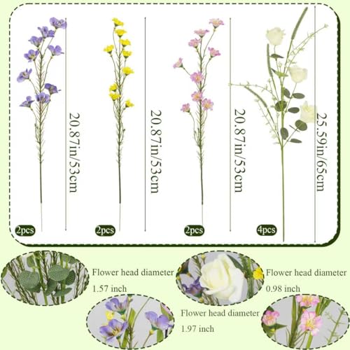 CISDUEO 10 Pcs Wildflowers Artificial Flowers Roses and Lily of The Valley Faux Wildflowers Summer Fake Flowers Spring Bunches Silk Floral Arrangement Wedding Party Decoration Table Centerpieces Home - color: 10 Pcs-white