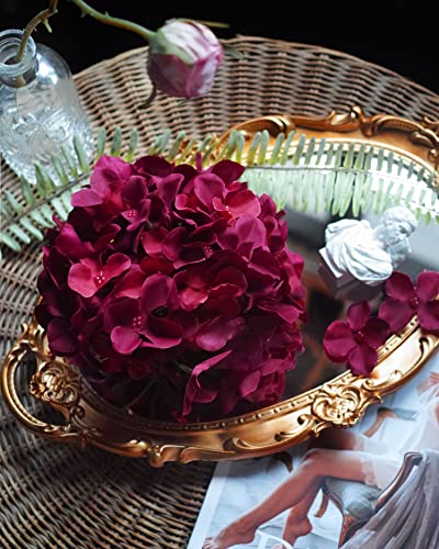 DuHouse 8.7" Silk Hydrangea Artificial Flower Heads with Stems Fake Hydrangeas Flowers for DIY Wedding Centerpiece Home Decor,Pack of 6 (Burgundy) - color: Burgundy