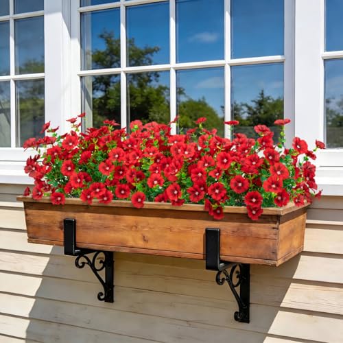 Roberly 20 Bundles Artificial Flowers for Outdoors, Fake Silk Flowers with Plastic Eucalyptus Greenery Stems Realistic Faux Plants for Spring Summer Porch Patio Yard Garden Vase Home Decor, Red - color: Red