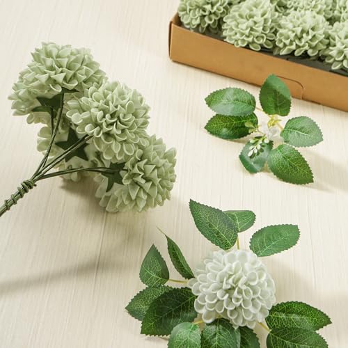 Artificial Flowers, 25pcs Sage Green Artificial Rose for DIY Wedding Bouquets Centerpieces Arrangements, Sage Green Rose and Dahlia Flowers with Stem for Bridal Shower Party Home Decorations - color: Sage Green Rose and Dahlia, size: 25pcs