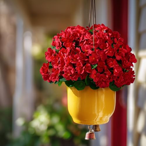 Artificial Crabapple Flowers for Outdoor 10 Pcs Artificial Chinese Flower Fake Flowers with Stems Silk Realistic Floral Arrangement for Front Door Porch Planter Patio Balcony (Red) - color: Red
