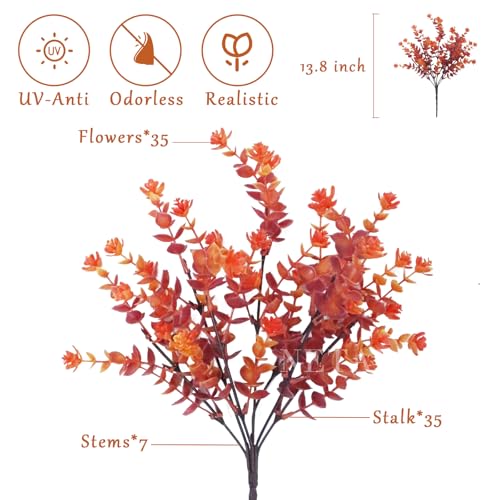 NETAP Outdoor Artificial Flowers UV Resistant, 20 Bundles Fake Realistic Floral Greenery Plants for Outside Porch, Window Boxes, Garden, Yard, Inside Home Table Decor,RedOrange - color: Redorange
