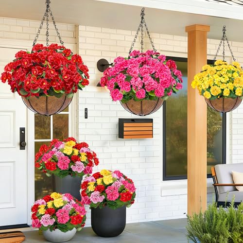 TURNMEON Artificial Geraniums Flowers for Outdoors Summer Decoration, 4 Bundles Fake Flowers Silk Color Flowers UV Resistant No Fade Faux Plants for Planter Gardens Table Porch Indoor Cemetery Decor - color: Colors