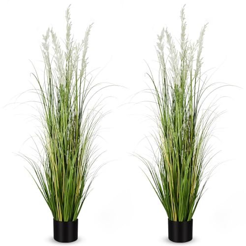 Fake Plants 5ft/59in Tall Artificial Pampas Grass 2 Pcs Tall Faux Plants Outdoor Indoor Floor Decor Greenery for Garden Home Patio Lobby - color: 2pac Green1