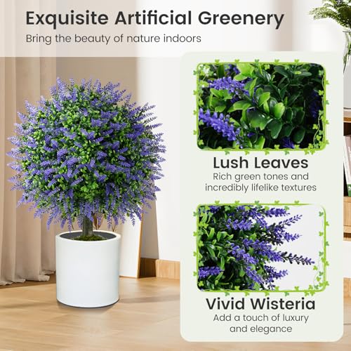 Goplus 22'' Artificial Wisteria Topiary Ball Tree, Set of 2 Faux Potted Plants Artificial Shrubs Bushes with Vivid Wisteria, Fake Evergreen Boxwood Topiary for Indoor Outdoor Home Front Porch Decor - color: Wisteria