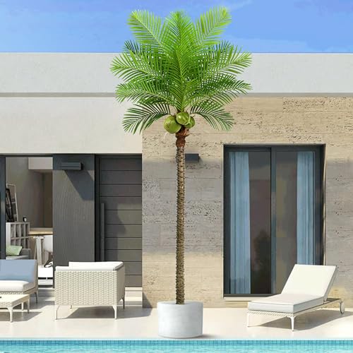 Roselywed Artificial Phoenix Palm Tree 10FT with 18 Leaves & 3 Coconut Fruit & Real Bark Tropical Areca Sago Palm Tall Large Faux Plant 118 Inch Black Pot for Indoor Outdoor Home Poolside Mall Decor - size: 10ft