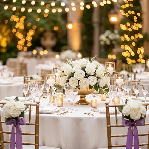 30pcs Real Looking White Foam Artificial Roses with Stems, Fake Rose Flowers for DIY Wedding Bouquets Bridal Shower Centerpieces Home Party Tables Valentine's Day Mother's Day Decor Gift - color: 30pcs White