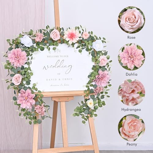Waipfaru 2 Pcs Flower Garland, 12.14ft Eucalyptus Garland Vines with Flowers for Wedding Reception Table Mantle Spring Room Decor (Rose Pink) - color: Rose Pink-12.14ft, size: 2 Pack