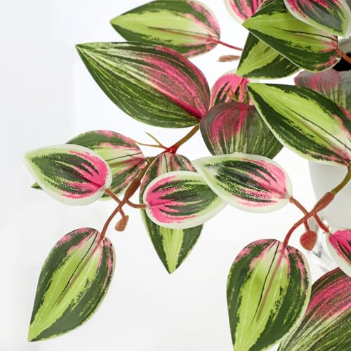 Briful Small Faux Plants Indoor Artificial Potted Silk Plants Fake Watermelon Peperomia Trailing Vine Plant for Home Office Bathroom Table Shelf Mantle Modern Decoration(Red Green- 1 Pack) - color: Red Green
