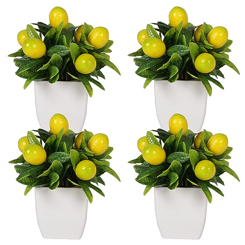 Yoratee 4pcs Artificial Lemon Plants Fake Fruit Potted Plant 6inches Fake Lemons Tree with Small Pot Mini Fake Plant for Indoor Outdoor Home Bathroom Decor - color: Type B