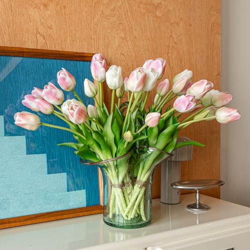 Artificial Tulips Flowers,Soft Touch Latex Bouquet, Fake Tulips,Spring Wedding Home Room Table Centerpiece Decor - color: 40pcs Mtf(no Vase)