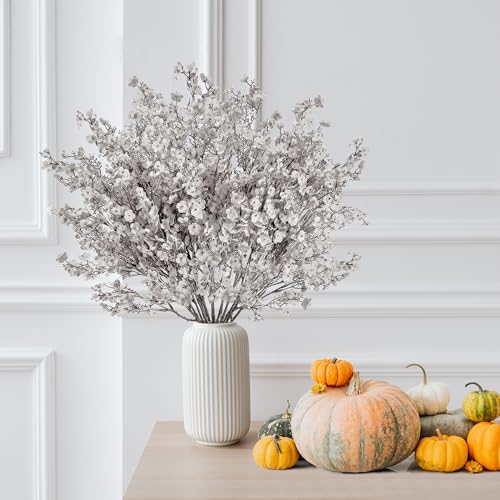 Sggvecsy 15 Pcs Babys Breath Artificial Flowers Gypsophila Bouquets Bulk Real Touch Fake Silk Flowers for Home DIY Floral Arrangement Table Centerpiece Fall Thanksgiving Autumn Decoration (Grey) - color: Grey, size: 15Pcs