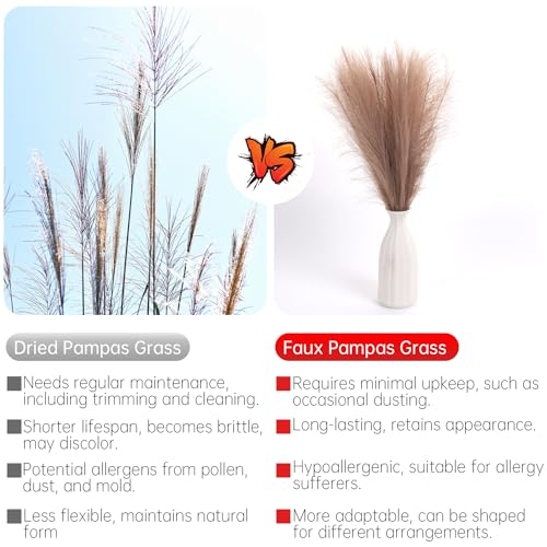 Faux Pampas Grass Decor ， 21.7 Inch Artificial Pampas Grass Brown Reed Grass, Vase Filler for Home Decor, Room, Bathroom, Wedding, Table Centerpiece - 20PCS - color: Brown