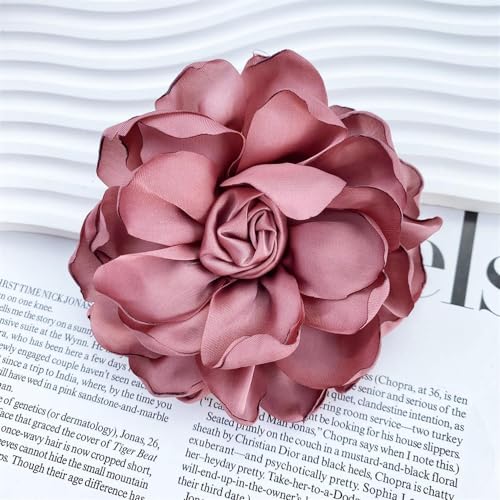 Dainty Satin Rose Flower Brooch Pins for Women Delicate Large Camellia Pins Shawl Clips Duckbill Clips Wedding Prom Banquet Party Jewelry Gift - color: Earth Red