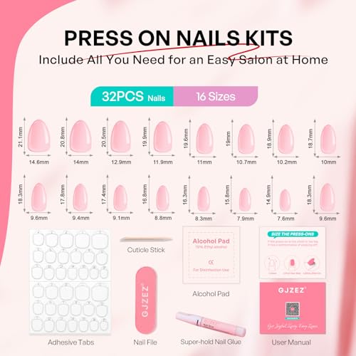 32Pcs Soft Gel Press on Nails for Women, Pink Aura, Short Almond | Metal Chrome Line Art False Fake Nails Press Ons for Office Daily Wear, Salon Quality Reusable Glue & Stick on Nail Gift Kit - color: 3H-Pink Aura