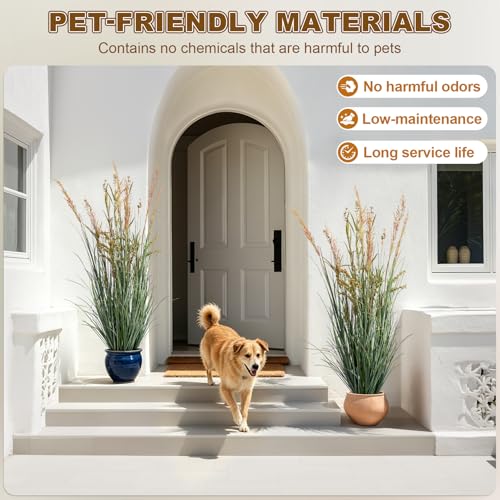 2 Pack Faux Plastic plantas Synthetic Pampas Grass Indoor Outdoor Realistic Floor Plants Artificial Cattail Reed Grass for Home Office Wedding Patio Front Decor Fake Grass Housewarming Gift - color: Pink, size: 5FT