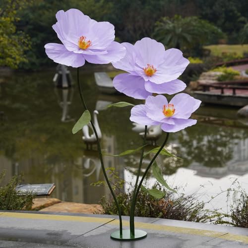 Large Paper Artificial Flowers,Giant Flowers for Decoration,Huge Handcrafted Poppy Fake Flowers with Stand for Home Decor Bridal Shower Party Outdoors Yard Event Backdrop Decor (Purple) - color: Purple