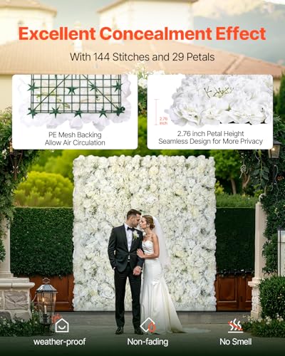 VEVOR 3D Flower Wall Panel, 24 PCS 15 x 15 inch, Artificial Floral Wall Background Mesh Backing Mat,Seamless Design&Easy Installation for Wedding Valentines Day Home Baby Party Backdrop Decor,White - color: Flower, size: 15*15IN 24P