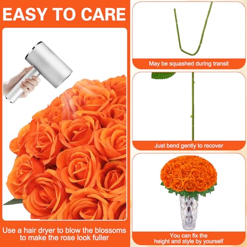 36 Pcs Orange Artificial Roses with Long Stems, Fake Silk Rose Artificial Flowers Bulk for Bridal Wedding Bouquet Centerpiece Ball Arrangement Party Decor - color: Orange
