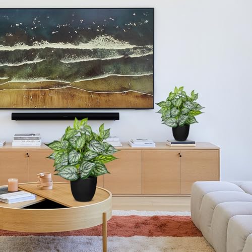 14.5" Artificial Plants Indoor Home Decor, Fake Potted Silk Plants for Shelves Living Room Decorative, Small Artificial Office Desk Plant in Pots, Faux Potted Greenery Tropical House Plant, Set of 2 - color: 2 Sets #Green Mix White