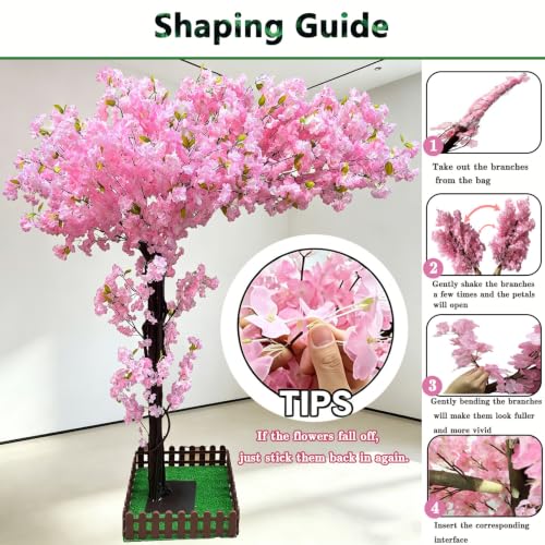 Large Artificial Cherry Blossom Trees Pink 6ft for Indoor Outdoor Home Decor,Tall Fake Japanese Cherry Blossom Wishing Trees for Living Room Garden Party,Wedding,Courtyards,Centerpieces - color: Pink, size: 5ft 11in