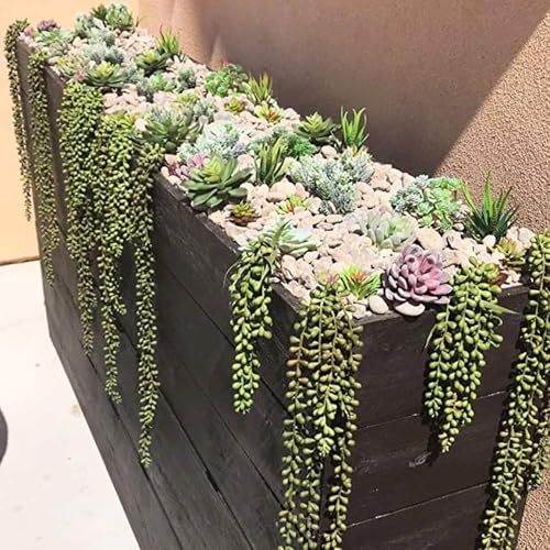 6pcs Artificial Fake String of Pearls Plant Faux Fake Hanging Succulents Plants (6, Green)