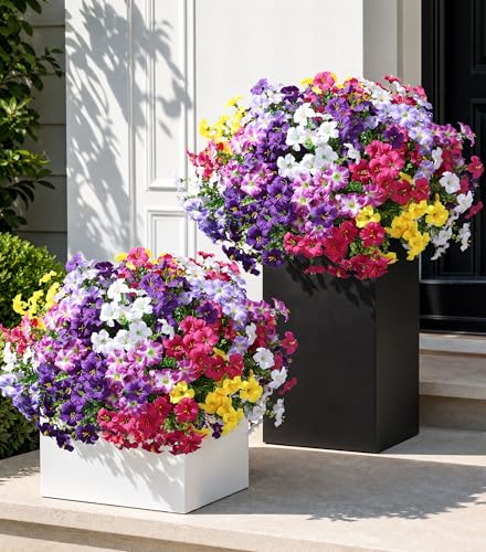 Artificial Flowers for Outdoors Decoration, 20 Bundles Faux Morning Glory with Eucalyptus Look Real UV Resistant Fake Plants Silk Flowers for Outside Yard Gardens Porch Patio Planter Home Urn, Mix - color: 6 Color(4 Purple, 3 Gradient Purple, 3 Fuchsia, 4