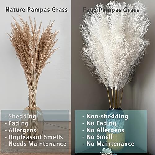 38" 10 Stems White Pampas Grass Tall Decor - Faux Pampas Grass Decor Tall for Floor Vase Boho Home Wedding Mothers Day Decoration - color: A-cream White
