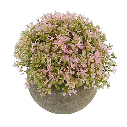 Ogrmar Mini Plastic Artificial Plants Grass in Pot/Small Artificial Faux Greenery/Mini Plants Topiary Shrubs Fake Plants for Bathroom, House Decorations (Pink) - color: Pink