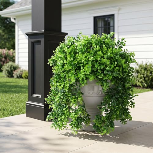 Faux Outdoor Plants Fake Hanging Plants for Outdoors Outside Decorations, 2 Pcs Green Faux Eucalyptus Hanging Vine Realistic UV Resistant Artificial Greenery for Planters Porch Garden Yard Patio - color: Eucalyptus Vine - Green