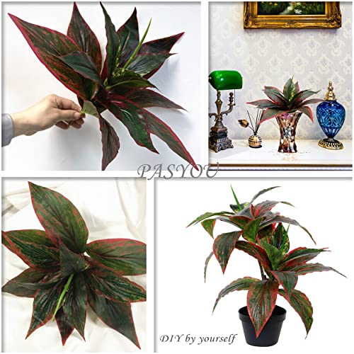 Artificial Agave Fake Plants Red 2 Pack, 10 Inches Faux Shrubs Flowers Grass Plant for Wedding Party Office Indoor Outdoor Home Yard Garden Greenery Leaves Decor UV Resistant Planter Filler Decoration - color: Agave Grass/ Red/ 2 Pcs