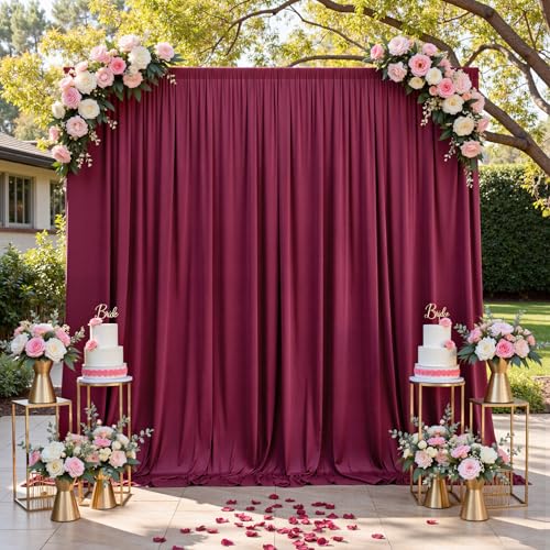 10ftx12ft Burgundy Backdrop Curtains for Parties, Wrinkle Free Polyester Burgundy Photo Backdrop Drapes 2 Panels 12 ft Long Back Drop Cloth for Wedding Birthday Photography Background Party - color: Burgundy, size: 5ft(W)x12ft(H)_2 Panels