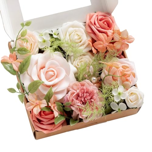 Ling's moment Blush Garden & Cream Artificial Flowers Greenery Mini Box Set, Pink & White Fake Flower for DIY Wedding Bridal Bouquet, Centerpieces Decor, Floral Arrangement Decor, Baby Shower etc. - color: Garden Blush