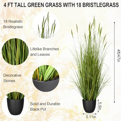 2 Pack Artificial Horsetail Grass 4ft/47.2in Potted Faux Plant for Modern Room Decor Large Tall Grass Plant Greenery for Indoor Outdoor - color: 2pac Green4